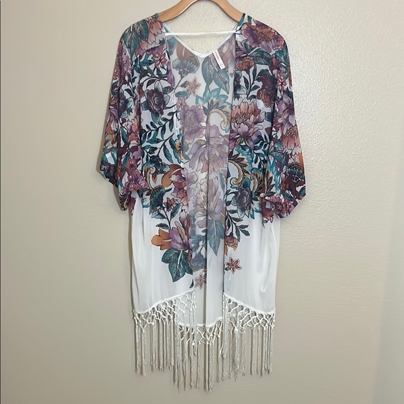 Xhilaration Other - Xhilaration Multicolor Floral Fringe Summer Beach Kimono Coverup